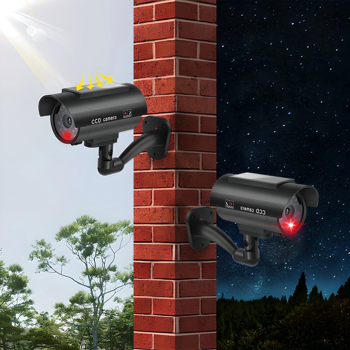 Dailygoody - Swivelling Dummy Solar Camera - Zwart, 360 Graden Beweegbare Nepcamera met Solar Paneel
