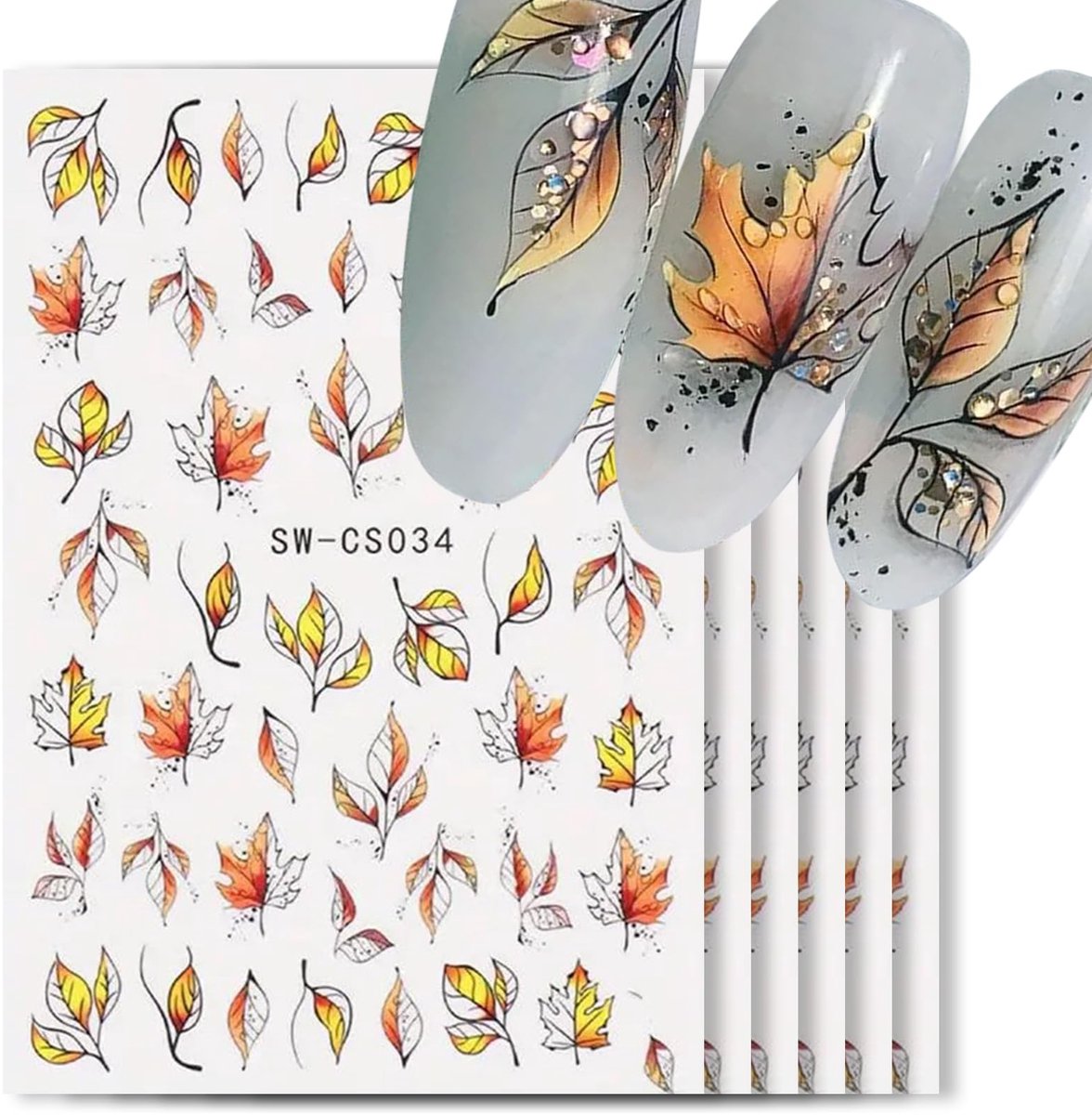 Herfst Esdoornblad Nagelstickers - Set van 6 stuks
