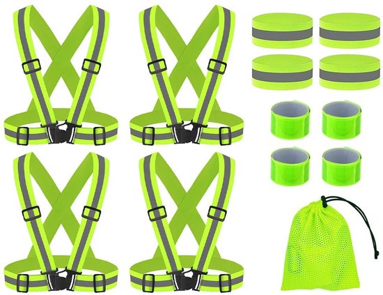 Dailygoody - Reflecterend Veiligheidsvest - Veiligheid - Geel - Reflecterende Armbanden - Set van 4 - Geschikt voor Wandelaars