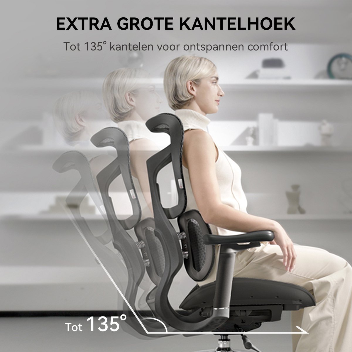 SIHOO S100C Ergonomische Bureaustoel - Dubbele Dynamische Lendensteun - 4D Verstelbare Armleuningen - Verstelbare Kantelbare Rugleuning - Max150kg - Thuiswerken En Gamen - Zwart – foto 8