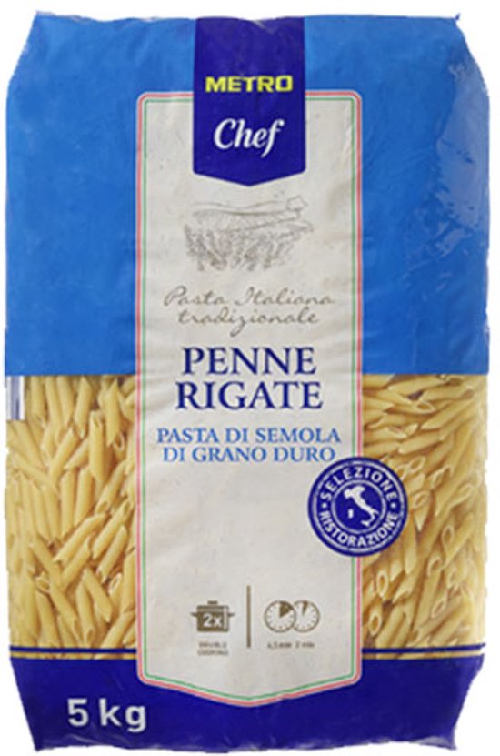 5 kg Pâtes Penne Rigate Metro Chef de blé dur, traditionnelles italiennes.