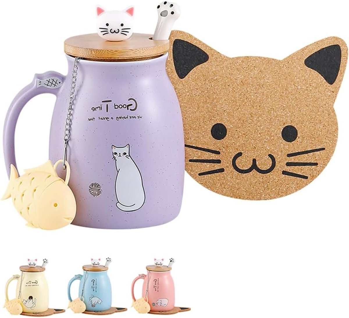 Schattige keramische kattenmok met leuke deksel en lepel, perfect voor koffie, thee en melk - 380ML kerstcadeau