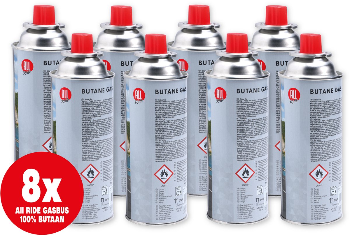 All Ride butaan gasbussen met Bajonet aansluiting – 8 Stuks - Voordeelverpakking