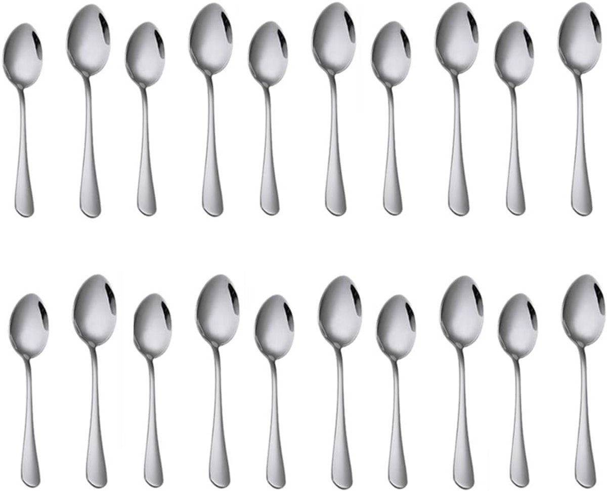 Set van 20 RVS Eetlepels van 6.8 Inch en 7.3 Inch, Geschikt voor Thuis, Keuken en Restaurant, Vaatwasserbestendig en Duurzaam Bestek