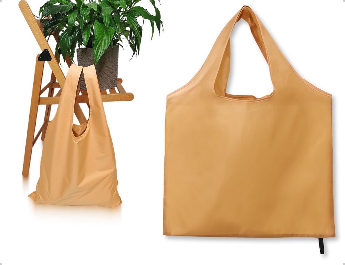 Vouwbare boodschappentas, herbruikbaar en wasbaar, duurzame en lichte tas, grote tote tas (69 * 56cm, khaki) voor boodschappen en dagelijks gebruik