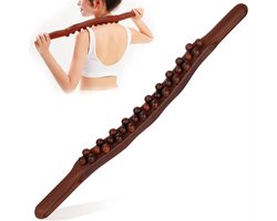 ComfiCare® Massage roller 58 cm – Massage stok voor rug, buik en benen – Massage stick tegen spierpijn & cellulite - Gua Sha wooden therapy staaf - Thera cane - 31 Massageballen - Shiatsu - Hout – Donkerbruin