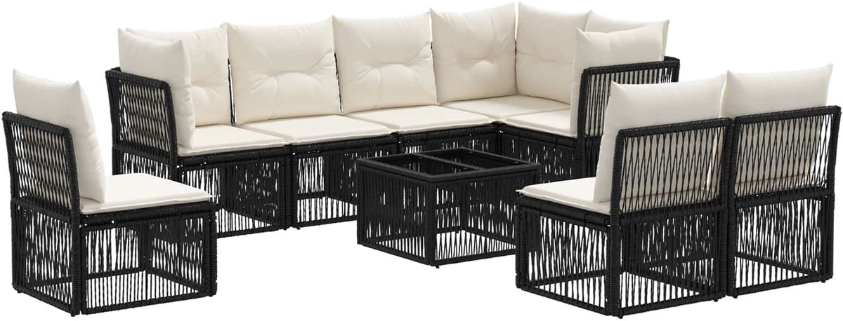 vidaXL - Tuinbank - Set - 9 - pcs - Zwart - poly - rattan