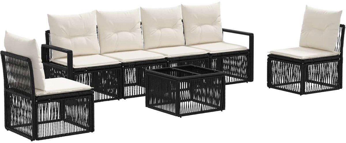 vidaXL - Tuinbank - Set - 7 - pcs - Zwart - poly - rattan