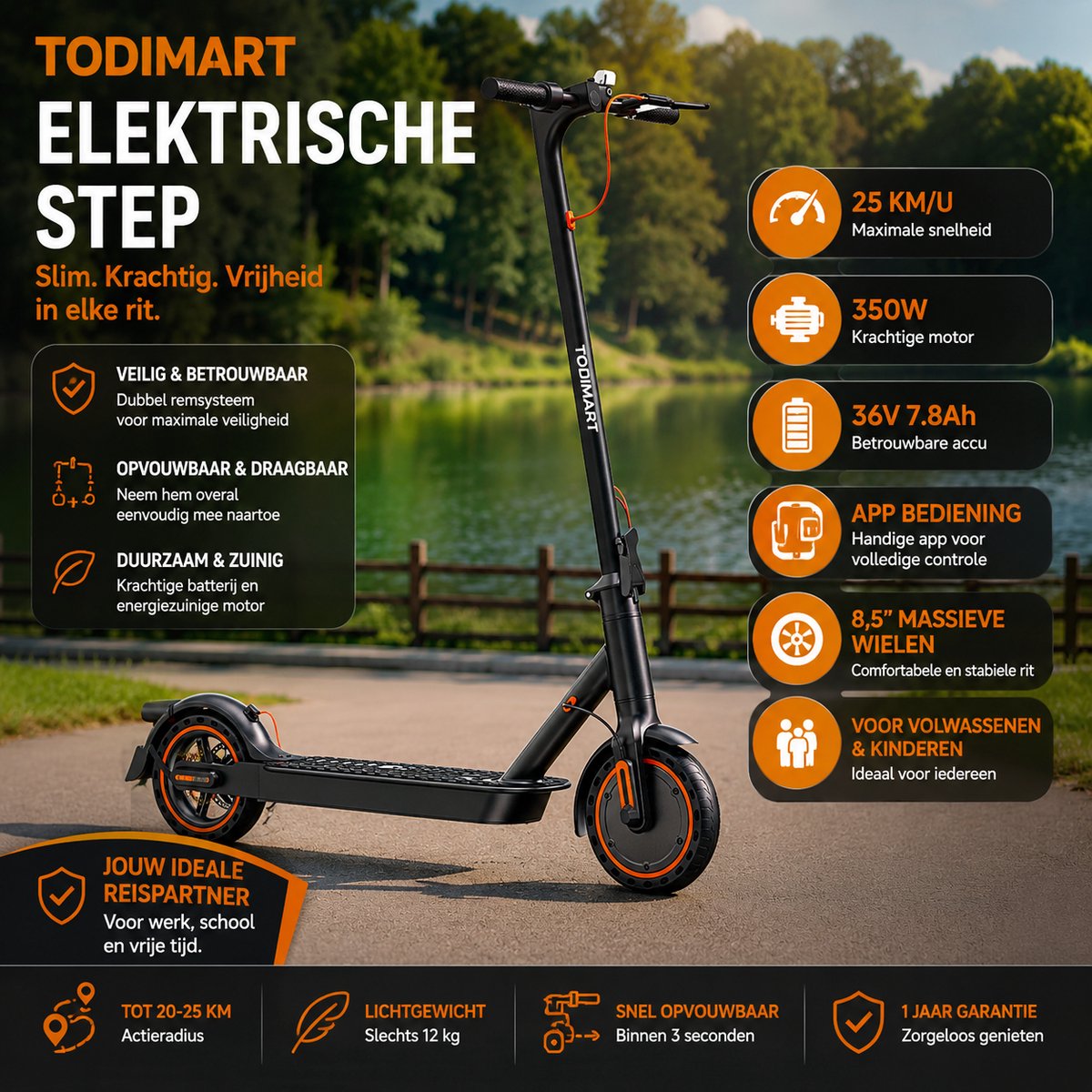 TODIMART T3 E-Scooter 350W, 25 km/u, opvouwbaar met app thumbnail 4