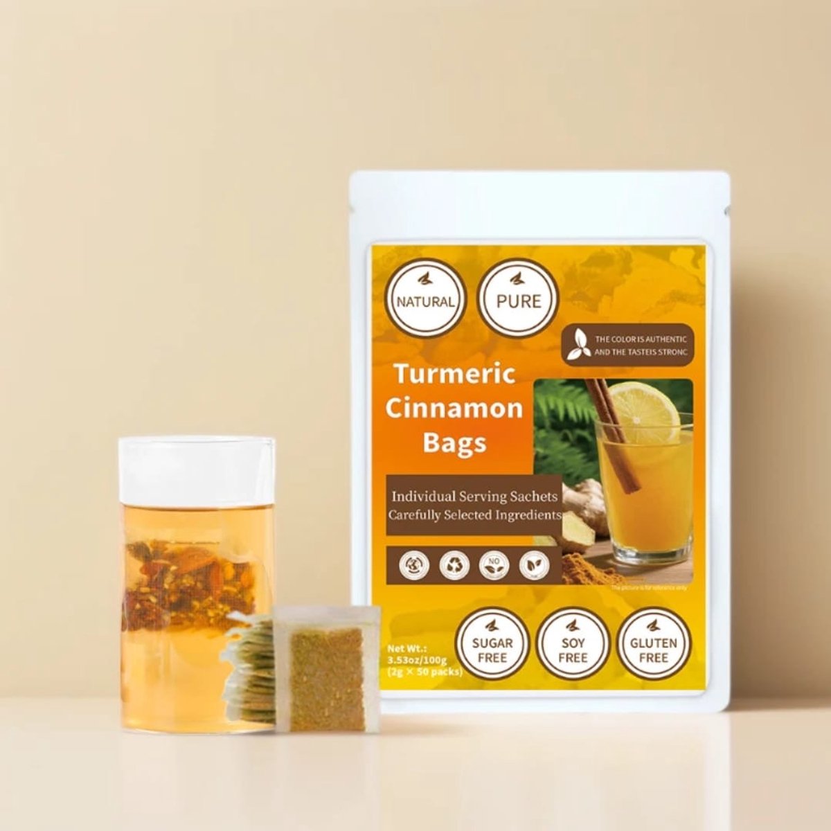 Kurkuma & Kaneel Thee – 50 Theezakjes – 100% Natuurlijk – Suikervrij & Glutenvrij – Verwarmende Kruidenthee