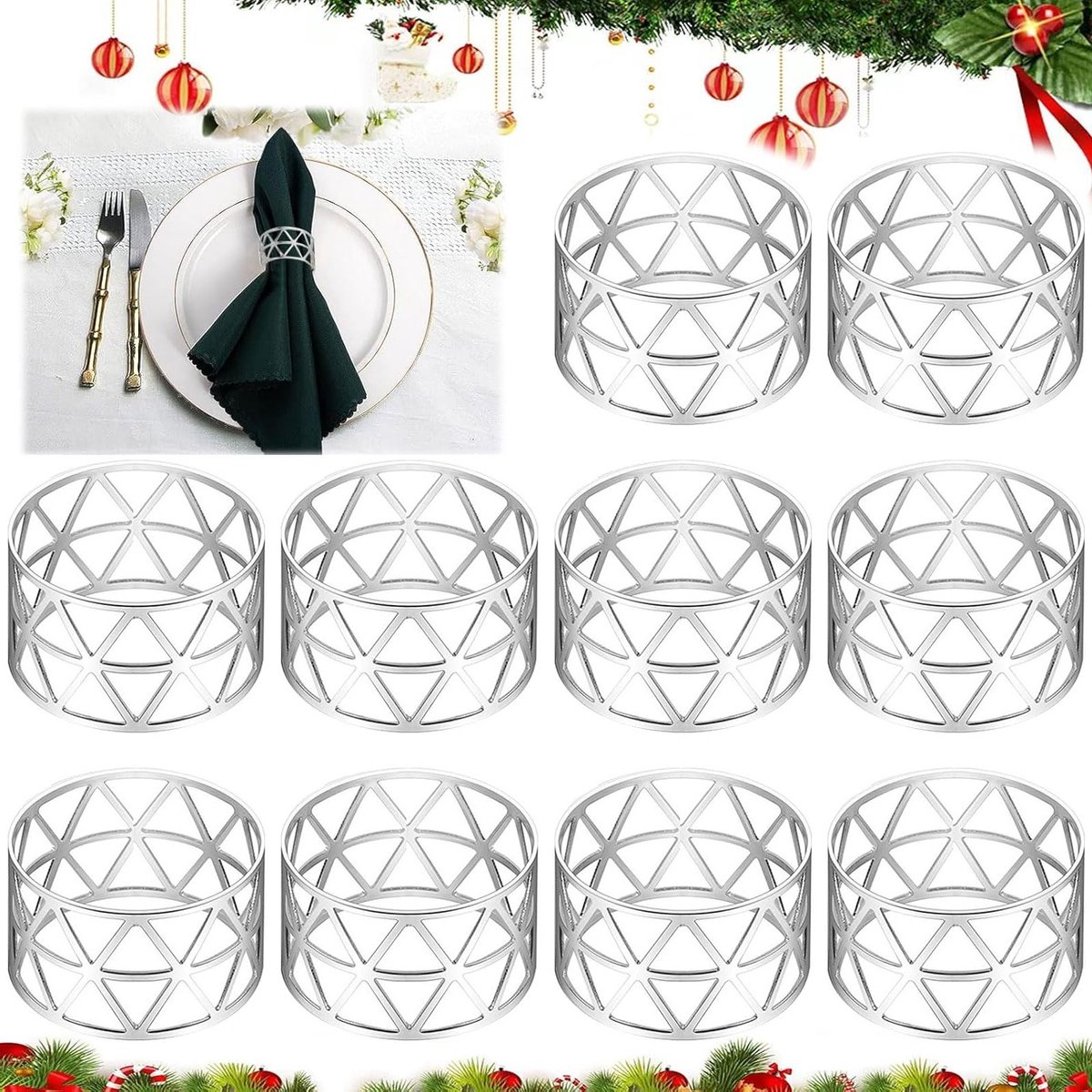 Set van 10 Elegante Metalen Servetringen - Zilveren Tafeldecoratie voor Diner en Feesten