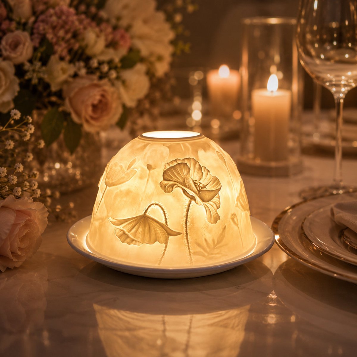 Candle Wisdom Red Poppy - Porseleinen Waxinelichthouder - Cadeau voor Vrouw - Housewarming Cadeau - Bloem Decoratie - Gezellige Sfeerverlichting - Tafeldecoratie