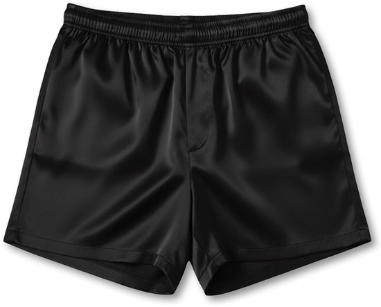 Zwarte satijnen boxershort met elastische tailleband.