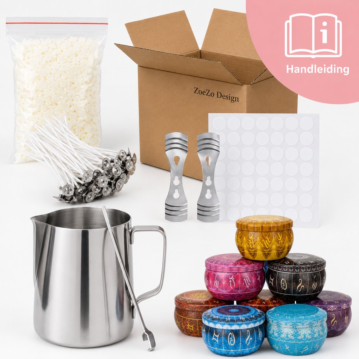 ZoeZo Design - Kaarsen maken set - Perfect voor beginners - Zelf kaarsen maken - Hobby en creatief - Incl. 500 gram soja was - Candle making kit - Starterspakket - Geurkaars - Smeltpan - Kaarsenlont - DIY - Cadeau - Soy wax — afbeelding 6
