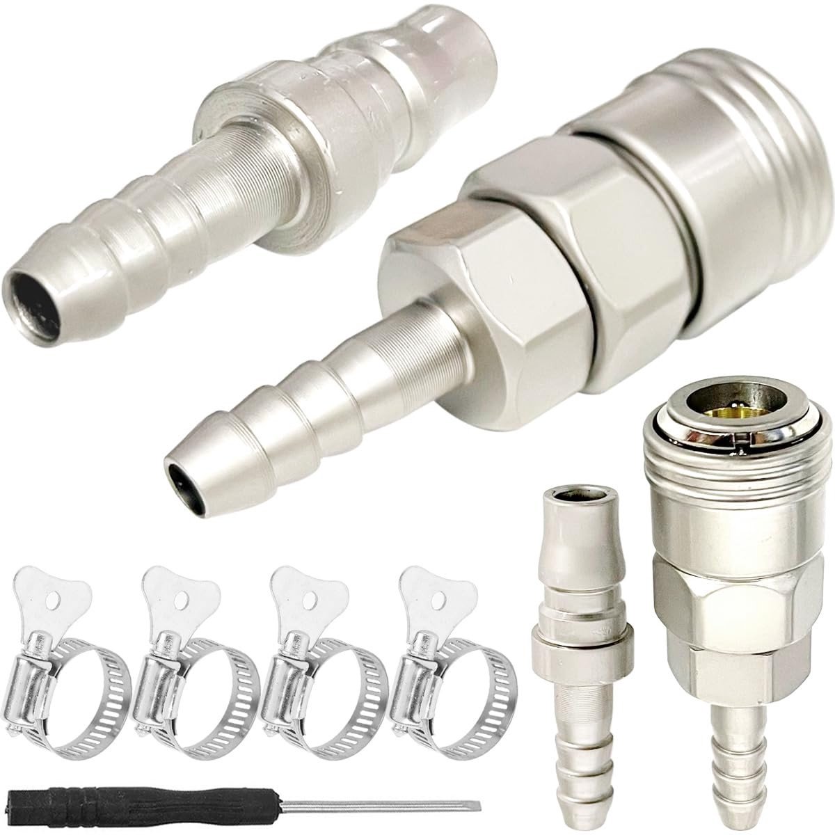 Dailygoody - Gas Slangaansluiting 8mm - Set van 4 Snelaansluitingen met Klemmen