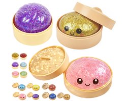 Dumpling Squishy Set 3 Stuks - Luxe Anti-stress Speelgoed met Stomer - Grote & Mini Dumplings - Glitter, Pailletten & Kralen Stressbal - Verrassing Willekeurige Kleuren - Fidget Toy Pakket