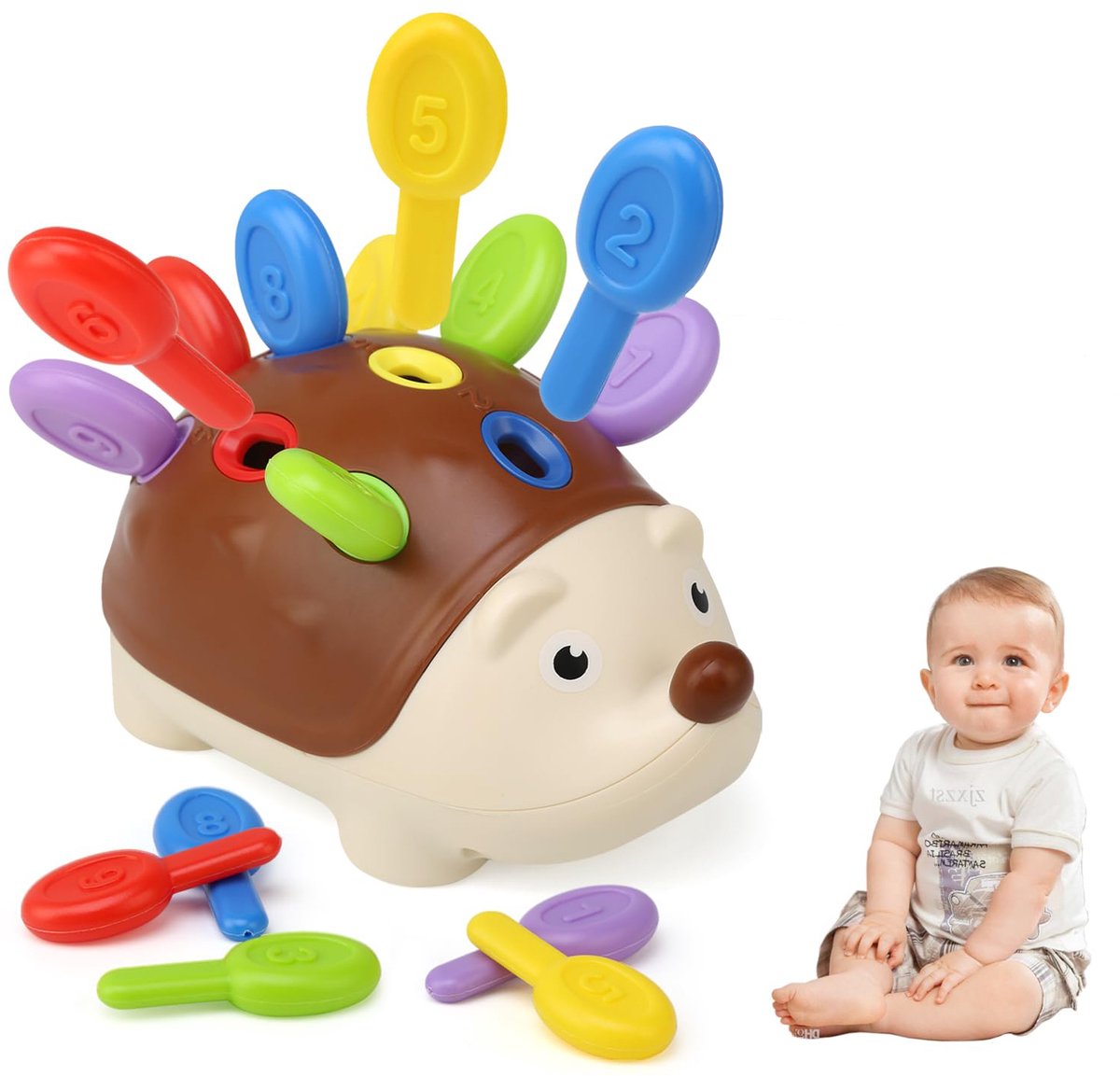 Plug-in Spel 18 Maanden, Egel Montessori Speelgoed Baby, Motorische Vaardigheden Speelgoed Treinen Hand Oog Coördinatie Peuter Leerzaam Speelgoed Cadeaus Voor Kinderen Jongens Meisjes Van 2-3 Jaar