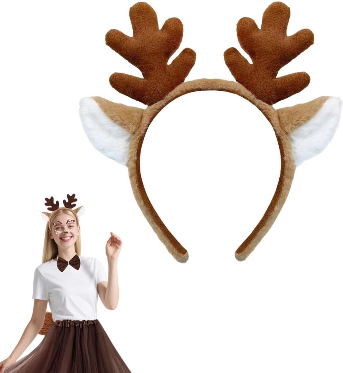 Verstelbare hoofdband met donkerbruin gewei - Realistisch hertenoor voor kerst en Halloween kostuums, feestaccessoires en cosplay