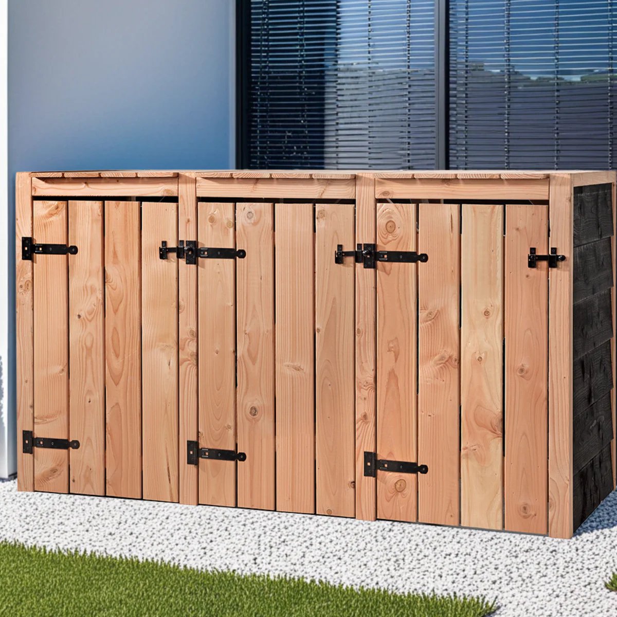 Container Ombouw Fleur – Duurzame Douglas Houten Ombouw voor 3 Containers tot 240L – Stijlvolle Containerberging