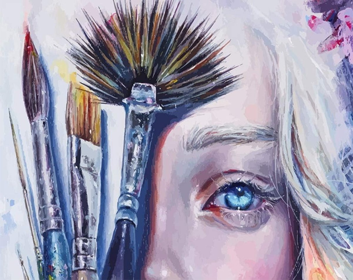 DIY Schilderen op Nummer Kits voor Muurdecoratie, Make-up Borstel Portret 16x20 inch, Creatieve Kunstset voor Thuis
