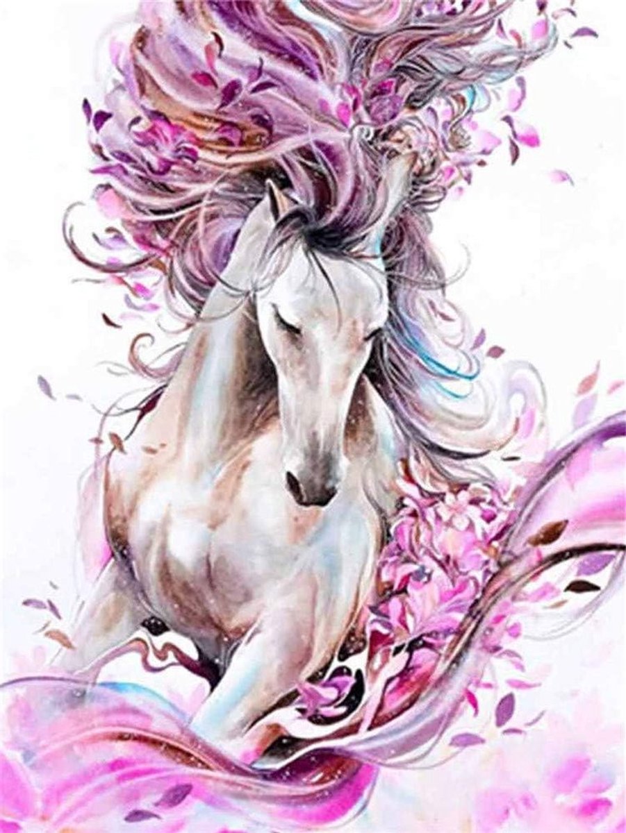 DIY Schilderen op Nummer voor Volwassenen en Kinderen, Roze Paard Acrylverf Kits 16x20 Inch, Creatieve Wanddecoratie en Kunstprojecten