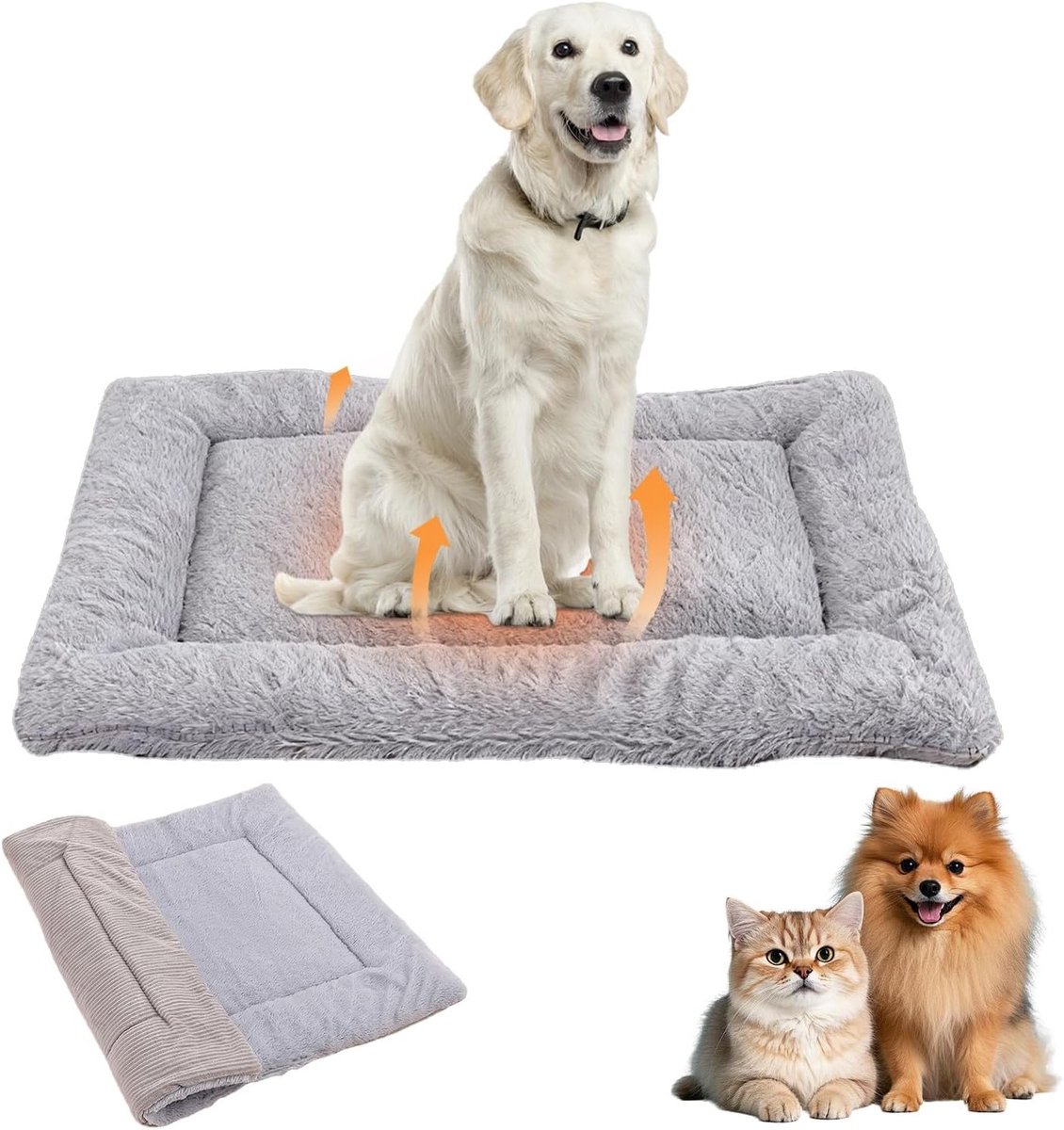Zachte en Wasbare Dierenkussen voor Katten en Honden, Stressverlichtend, Groot, 70 x 93 cm, Grijs, Comfortabel en Duurzaam