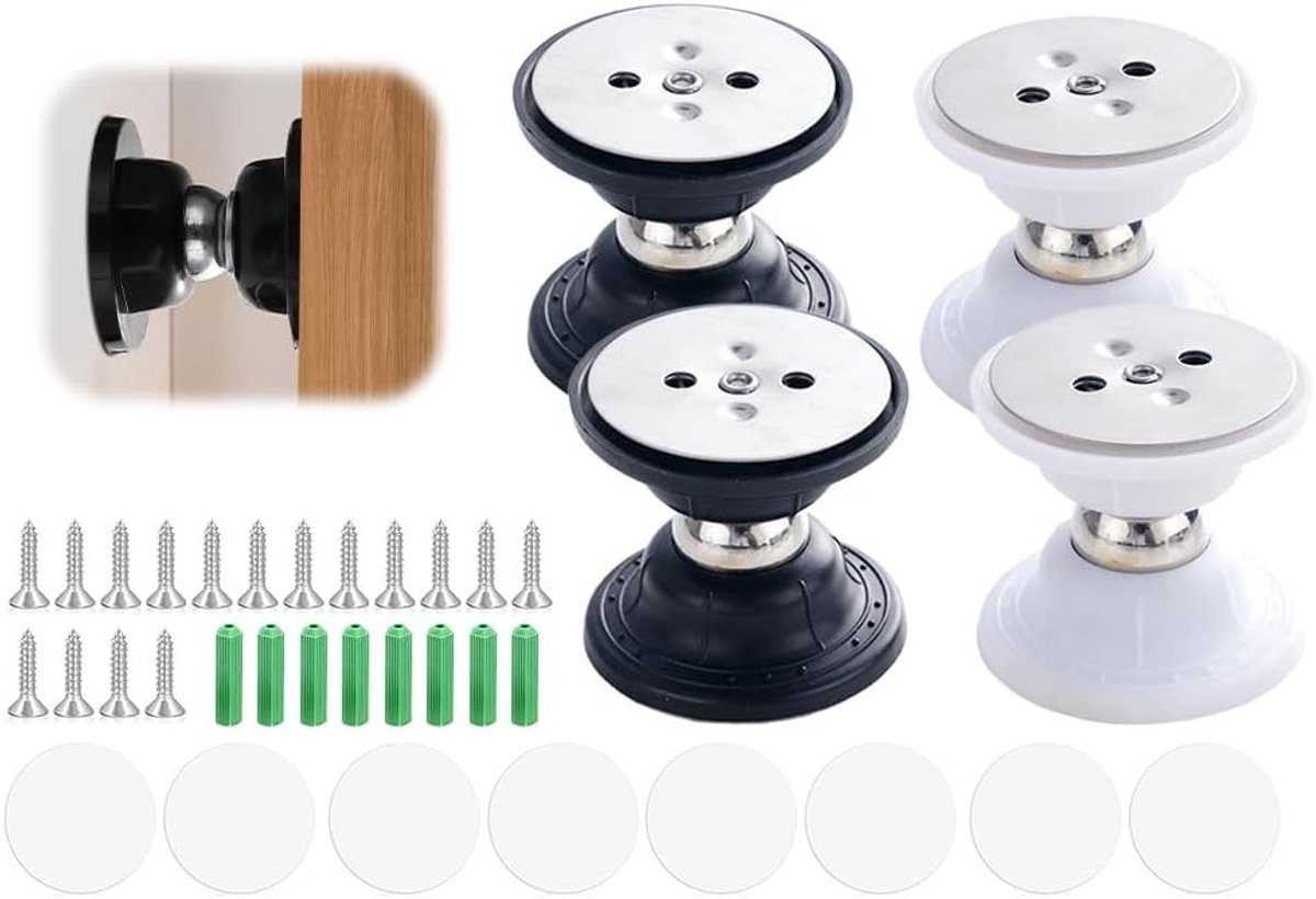 Set van 4 Magnetische Deurhouders voor Caravans en Campers, Deurstopper voor RV's, Ideaal voor Serviceflappen en Deurbeveiliging, 2 Witte en 2 Zwarte Deurhouders