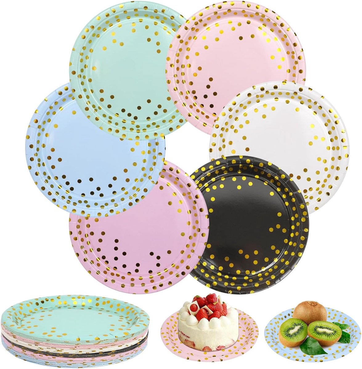 Papieren Borden - Papieren Bord - Gebaksbordjes - Bordjes - Wegwerp borden - Feest/verjaardag/BBQ borden - Dessertbordjes - Papieren Bordjes - Taartborden - Feestborden - Veelkleurig - 17,5 cm - 36 Stuks - van Imperatoris