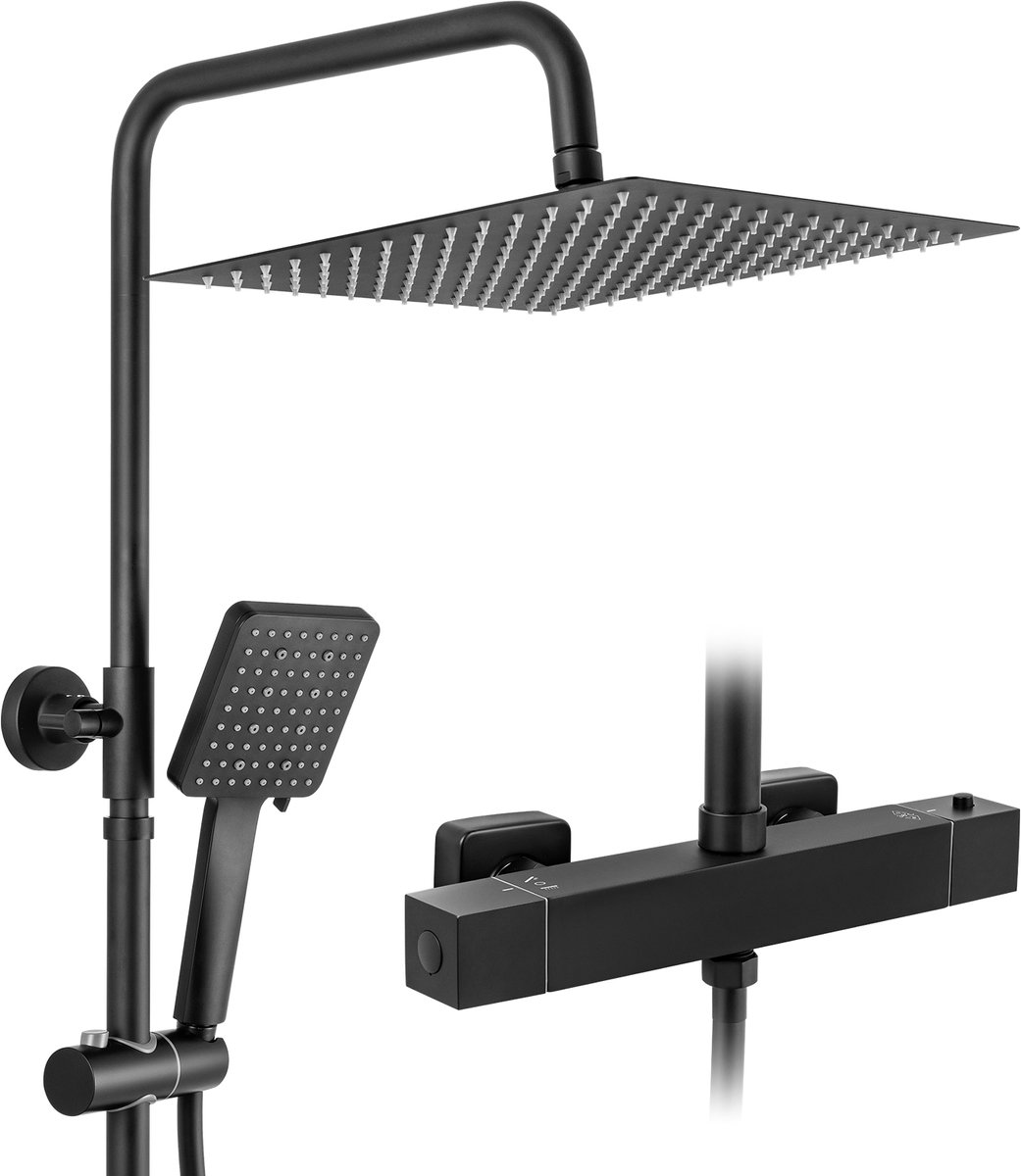 Sofetiy Max Regendouche - Ø 30 cm - Handdouche Met 6 standen - Waterbesparend - Inclusief thermostaatkraan - Zwart