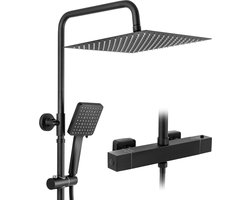 Sofetiy Max Regendouche - Ø 30 cm - Handdouche Met 6 standen - Waterbesparend - Inclusief thermostaatkraan - Zwart