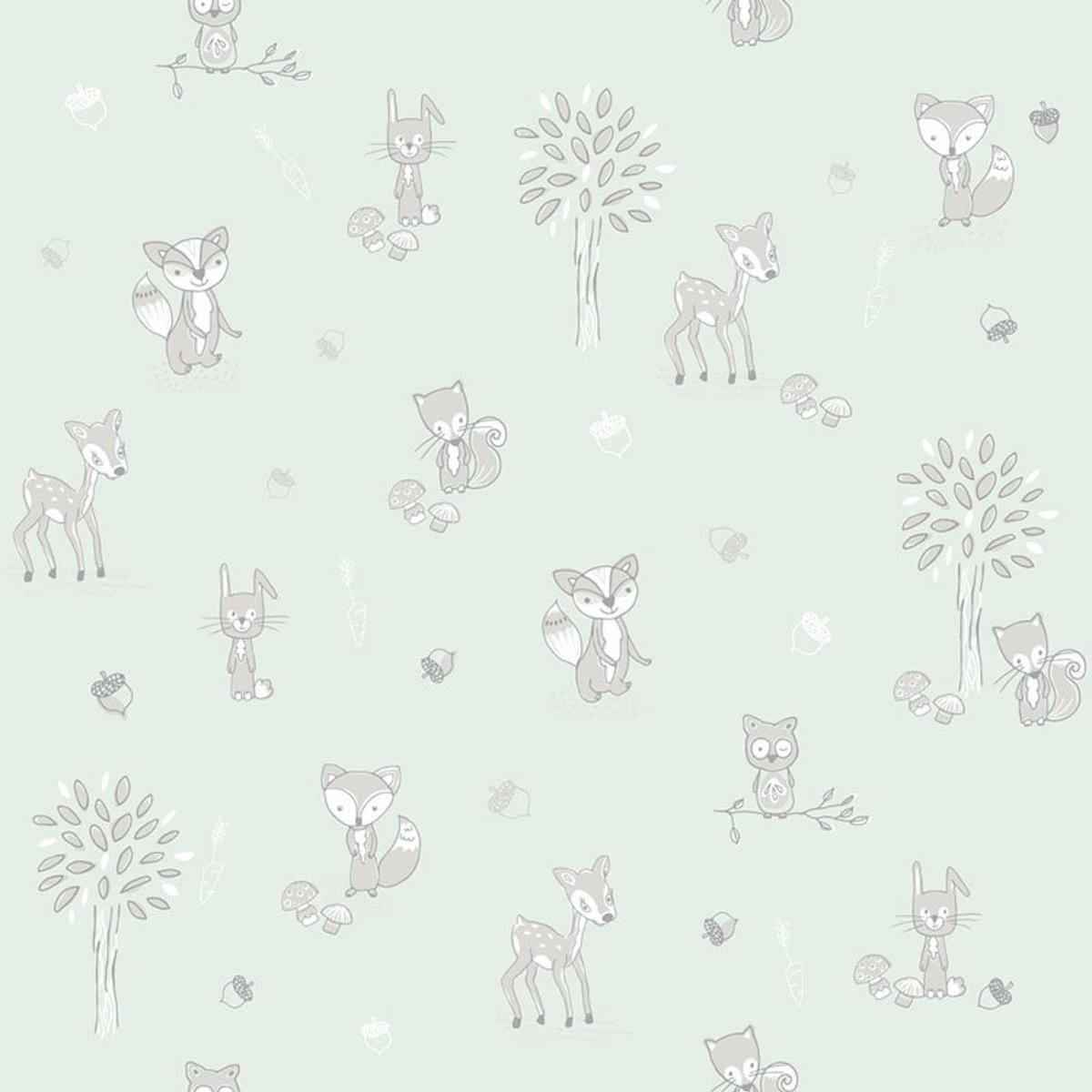 INGK Behang - Puck & Rose - Kinderbehang - Dieren Groen