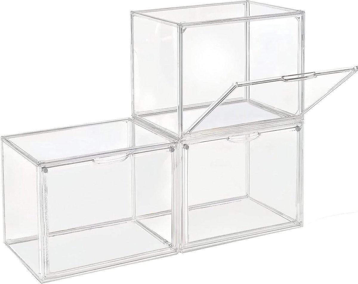 Duidelijke Stapelbare Plastic Opbergdozen met Magnetische Sluiting - Stofdichte Opbergdozen voor Actiefiguren, Boeken, Cosmetica, Schoenen en Handtassen (Set van 3)