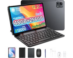 POCKAM P12 Plus - Tablet - 48GB RAM (12+36GB) + 256GB ROM (2 TB/TF) - 12,2 inch 2,4K 120Hz IPS - Android 16 - 12000mAh/18W - T7300 - Wi-Fi 5 - Bluetooth 5.0 - Quad-luidsprekers - Volledige accessoirebundel met toetsenbord en stylus