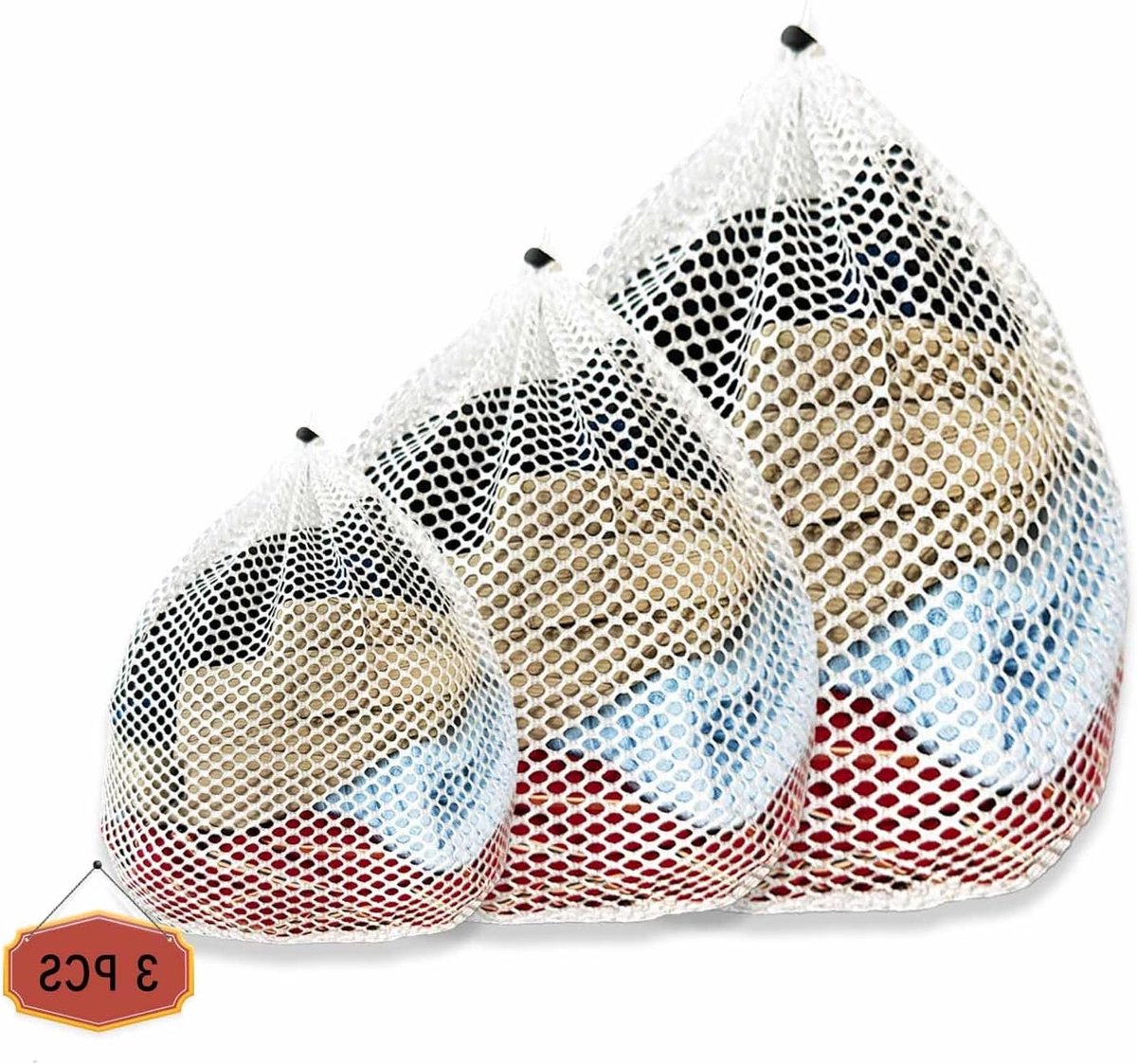 Wasnetten voor wasmachine - Set van 3 herbruikbare waszakken van 40 cm tot 60 cm, ideaal voor het beschermen van kleding en voorkomen van vervorming en kreuken