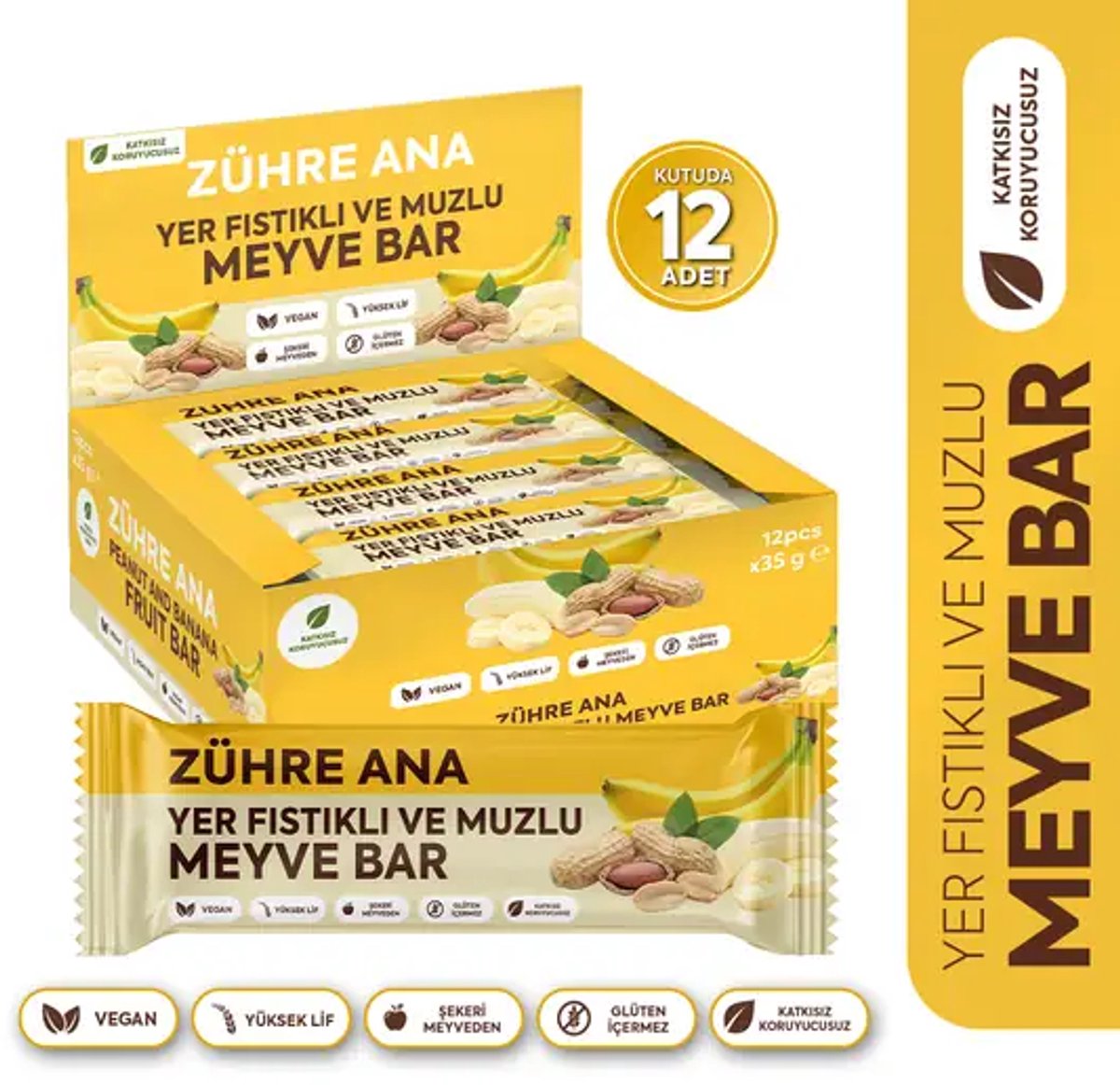 Zühre Ana Pinda & Banaan Fruitreep 35 gr – 12-pack | Vegan, Glutenvrij, Zonder Toegevoegde Suikers