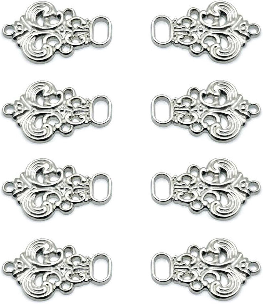 Dirndl Naaiknopen van Metaal, 8 Stuks (4 Paren) voor Folk Costuums en Kledingaccessoires, 33 x 21 mm, Zilverkleurig