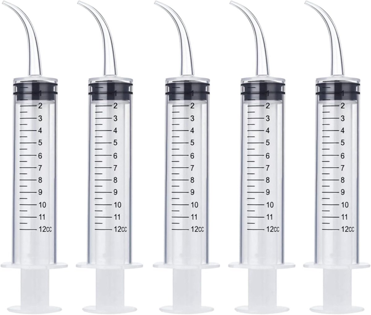 ComfiCare® Doseerspuit 12 ml – Kaakspuit Gebogen Tip – Spuit - Injectiespuit Zonder Naald – Elleboogspuit voor Mond- of Kaakspoeling - Spuitjes - Wegwerpspuit - 5 stuks