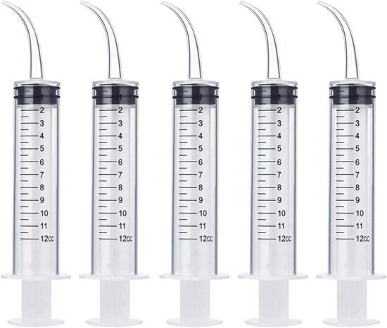 ComfiCare® Doseerspuit 12 ml – Kaakspuit Gebogen Tip – Spuit - Injectiespuit Zonder Naald – Elleboogspuit voor Mond- of Kaakspoeling - Spuitjes - Wegwerpspuit - 5 stuks
