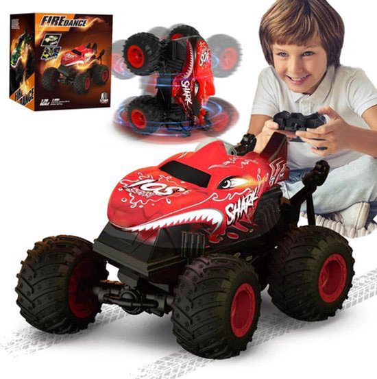 Bestuurbare Auto - RC Auto 360° draaiende- Monstertruck met lampjes en geluid- 20 km/u Muziek en Licht Stunt Auto - 1:20 - 2.4GHz -rood