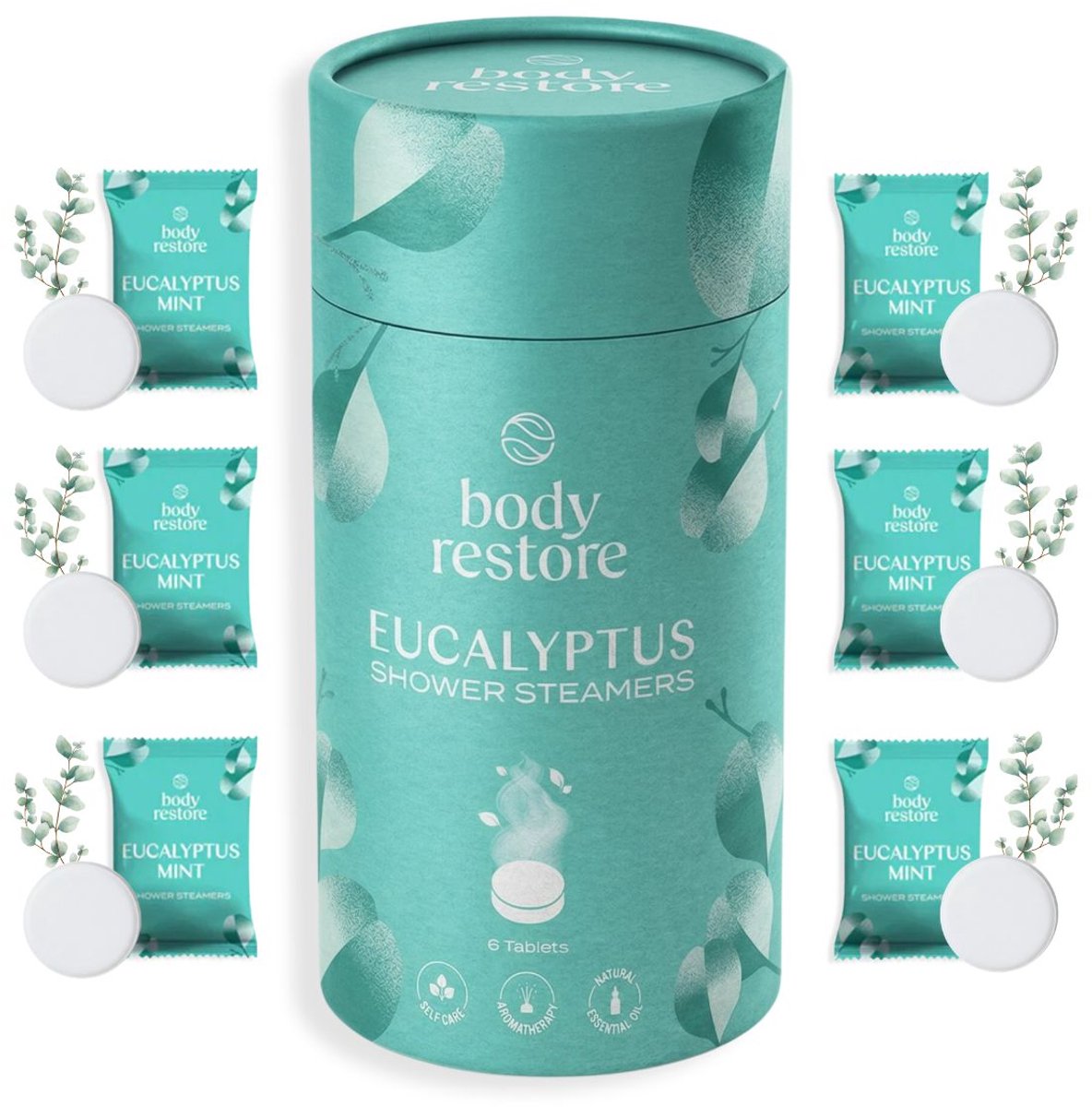 Shower Steamers Eucalyptus & Mint 6-pack - Body Restore - Douche Tabletten met 100% Etherische Eucalyptusolie - Aromatherapie Douche - Wellness Cadeau