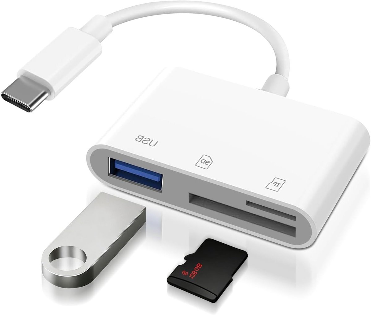 3-in-1 USB C SD-kaartlezer met USB 3.0, MicroSD-kaartlezer en dual slot voor iPhone, iPad en MacBook