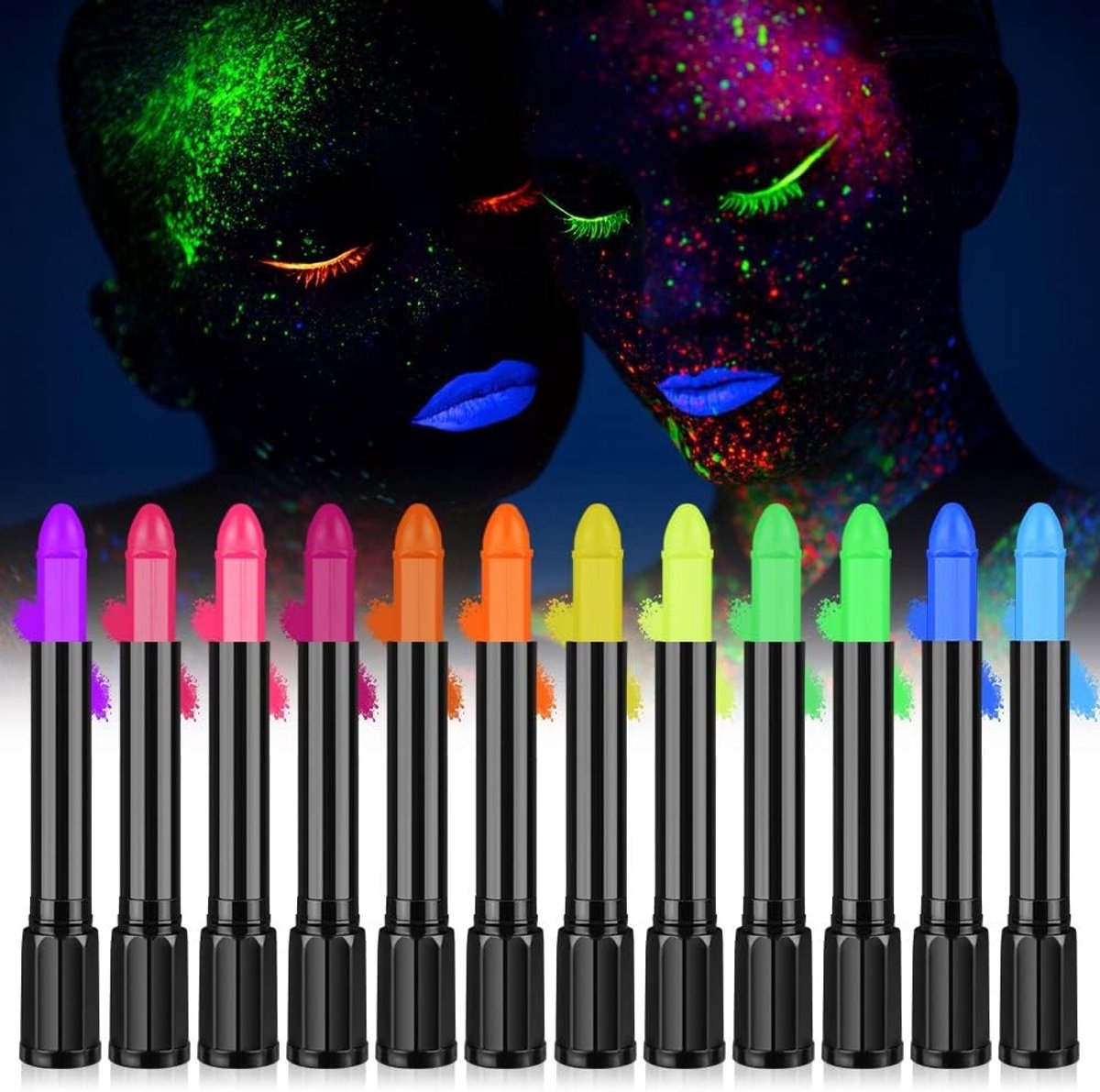 12 Kleuren Neon UV Bodypaint Set, Wasbare Make-up Potloden en Crayons voor Halloween, Carnaval en Feestelijke Gelegenheden