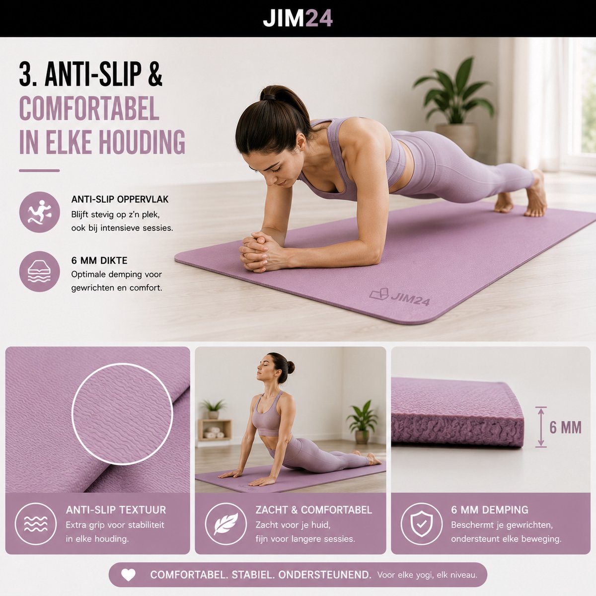 Jim24 Yogamat - Yoga Mat Antislip - Paars thumbnail 6