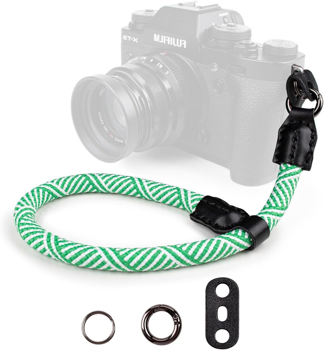 Camera Polsband - Camera Draagriem, Handriem voor Camera, Geschikt voor Canon, Fujifilm, Sony, Nikon en Olympus - Gestreept Groen, Ideaal voor Fotografie en Reizen
