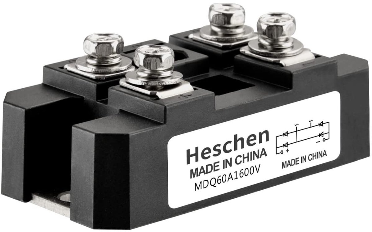 Dailygoody - Eenfasige gelijkrichter - 60A - Hoogwaardige voeding - Compact formaat - 1600V - Geschikt voor gelijkstroommotoren - 4 schroefklemmen