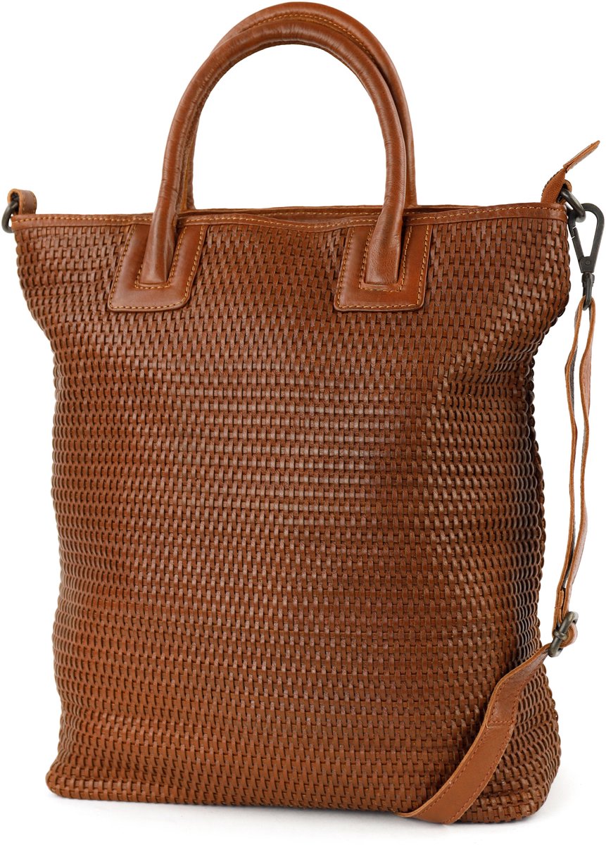 Bear Design Rian Gevlochten Leren Handtas - Schoudertas - Cognac