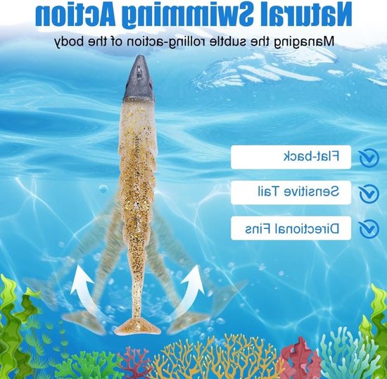 Spinning Visaas, Rubber Vissen, Zachte Aas met Loodkop Haak, Aas voor Zeebaars, Snoek en Forel, Visspullen voor Zoet- en Zoutwater — afbeelding 4