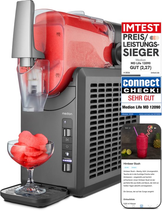 MEDION Slush Machine (2,6 L capaciteit voor slushijs, 1,9 L inhoud, slush maker voor dranken, 5 standen, bereidingstijd 30–60 min, thuisgebruik, met compressor, ijsmachine, MD12090) van Medion — afbeelding 2