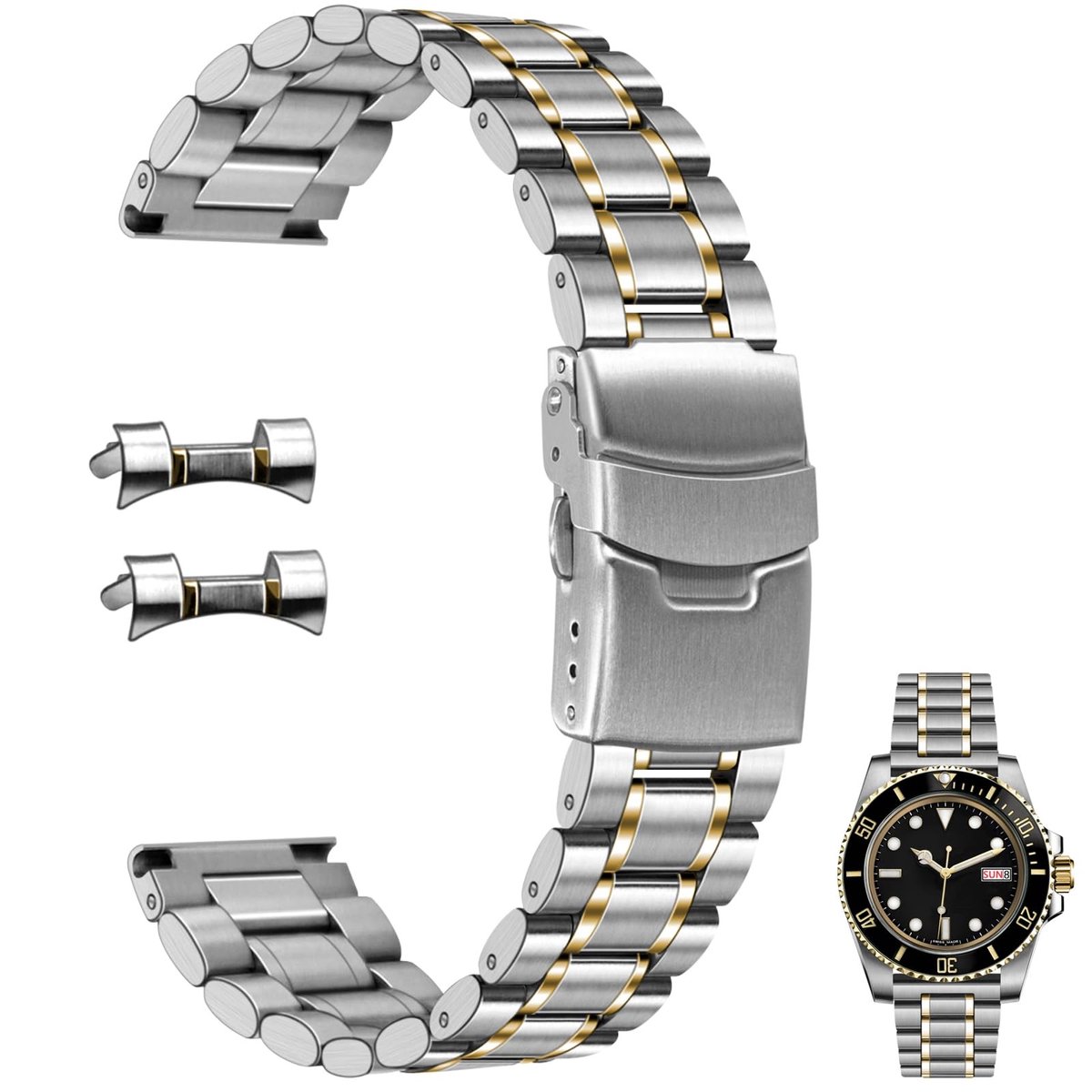 Dailygoody - Roestvrij Staal Horloge Band - Metalen Horlogebanden - Duurzaam en Elegant - 20mm 22mm - Quick Release Armband - Geschikt voor Mannen en