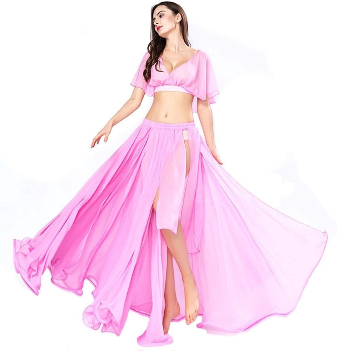 Belly Dance Kostuum Set voor Vrouwen met Sexy Split Chiffon Rok en Top - Perfect voor Dans en Optredens